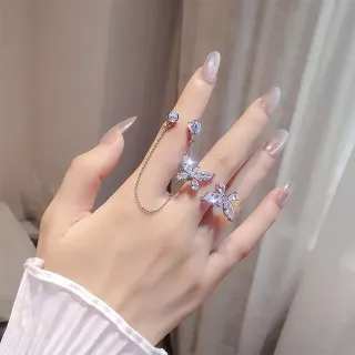 Trendy Fairy Zircon Two Butterfly Open Finger Ring